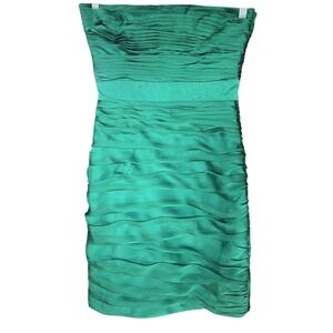 Monique Lhuillier Bridesmaids Glam Green Strapless Pleated Chic Cocktail Dress 6